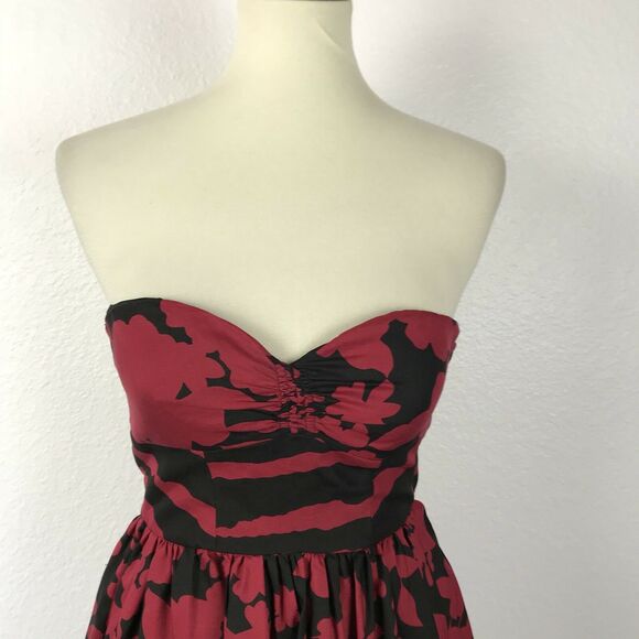 Tibi Vintage Dress Silk Wool Floral Print Fit Flare Strapless - Picture 2 of 9